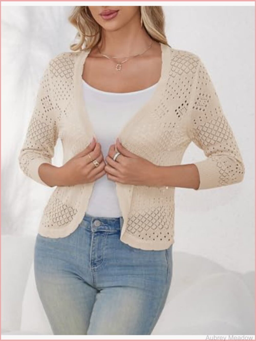 Cropped Cardigan Lightweight Summer Sweater 3/4 Sleeve Open Front Shrug - Picture 2 of 4